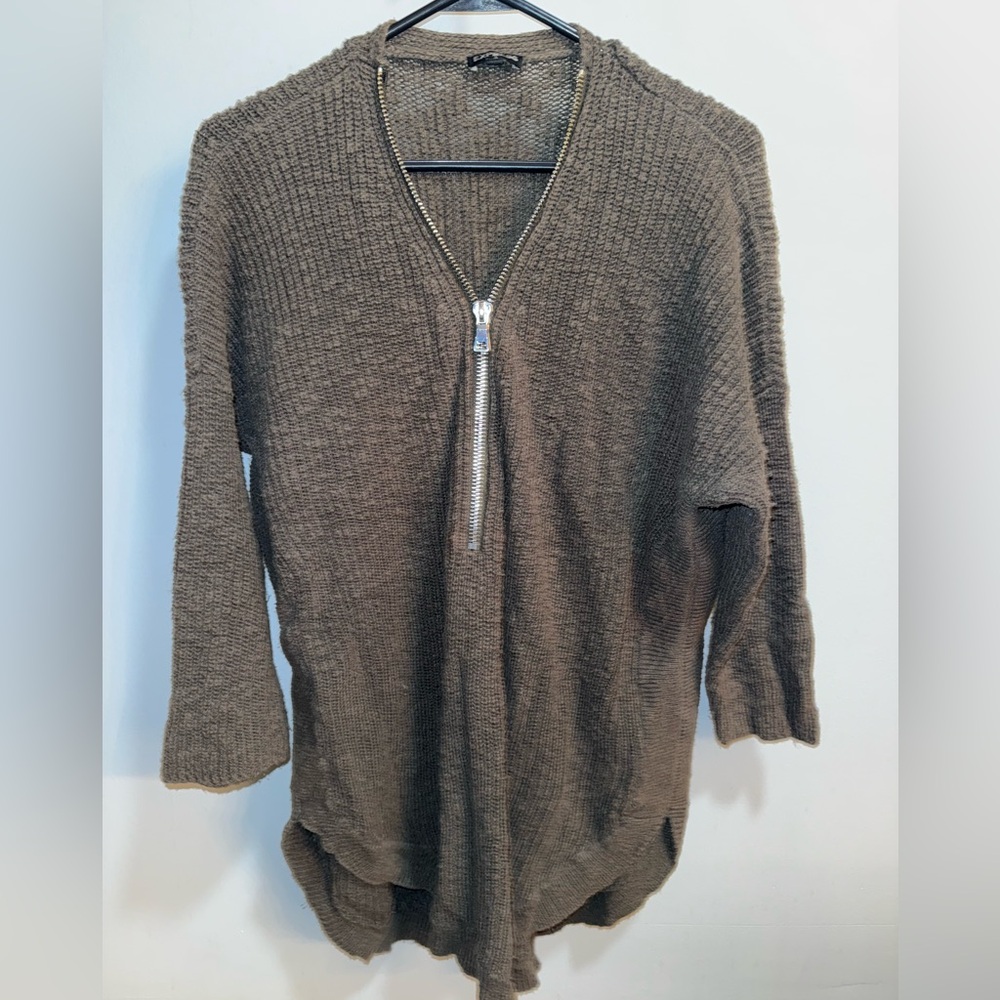 Express zip front olive green tunic sweater